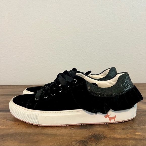 L’Autre Chose Made in Italy Black Ruffled Velvety Lace-Up Sneakers Size 37/US 7 - Picture 2 of 13